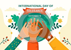 International Day for Tolerance Vector Illustration on November 16 with Holding Hands of Different Skin Color for Human Solidarity