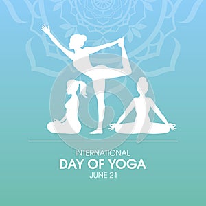 International Day of Yoga poster with yoga female workout vector