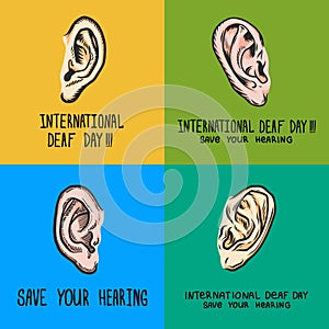 International deaf day banner set, hand drawn style