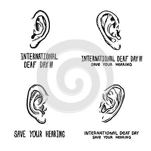 International deaf day banner set, hand drawn style