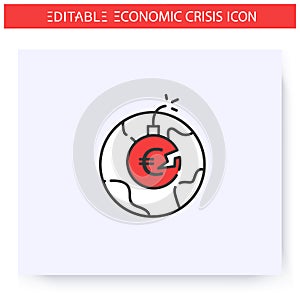 International debt crisis line icon. Editable