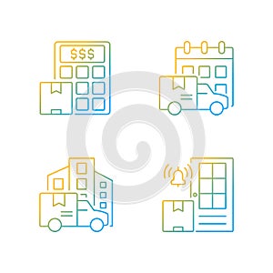 International delivery business company gradient linear vector icons set