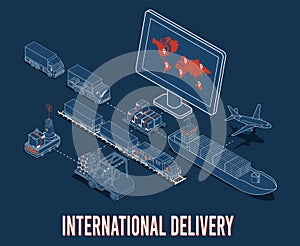 International Delivery and Global Logistics Concept with Transportation operation service, Air, Road, Ship, rail transportation.