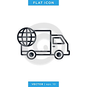 International Delivery Truck icon Vector Design Template.