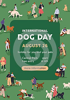 International Dog Day celebration poster, flyer template, inviting card design. Canine event, pet holiday promotion