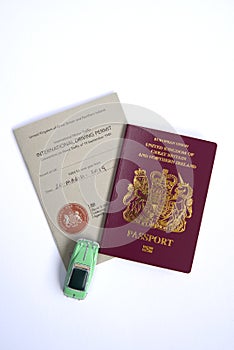 International driving permit and EU UK passport. photo