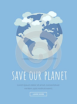 International earth day landing page template. Save planet motto, environmental protection slogan typography