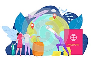 International emigration concept, vector illustration. People character immigration to foreign country, global travel