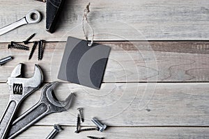 International Father`s Day. Work tools on a gray wooden background