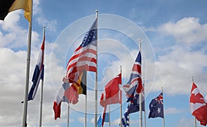 international flags flying during the international meeting