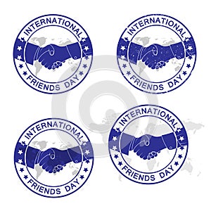 International Friends Day. Abstract grunge rubber stamp set, vector