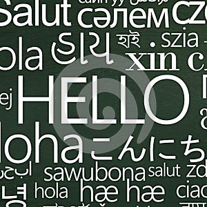 Word Hello in different languages for school advertisement