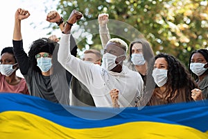 International group of angry students protesting against crisis in Ukraine