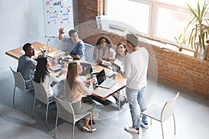 International group of people having business meeting discussion