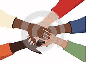 International group of people hold hand together vector isolated. Concept of teamwork and partnership, agreement, social