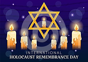 International Holocaust Remembrance Day Vector Illustration on 27 January with Yellow Star and Candle to Commemorates the Victims