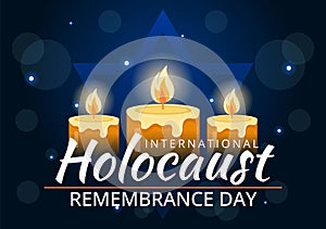 International Holocaust Remembrance Day Vector Illustration on 27 January with Yellow Star and Candle to Commemorates the Victims photo