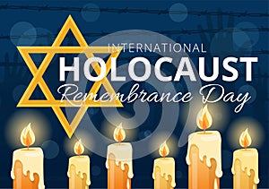 International Holocaust Remembrance Day Vector Illustration on 27 January with Yellow Star and Candle to Commemorates the Victims photo