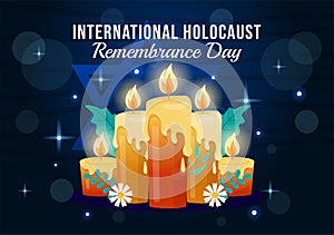 International Holocaust Remembrance Day Vector Illustration on 27 January with Yellow Star and Candle to Commemorates the Victims photo