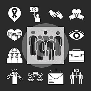 International human rights day contains icons set people chain hand peace silhouette icon style