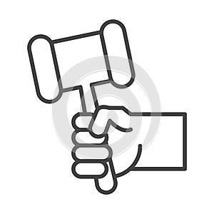International human rights day, hand with law hammer justice line icon style