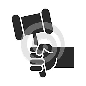 International human rights day, hand with law hammer justice silhouette icon style