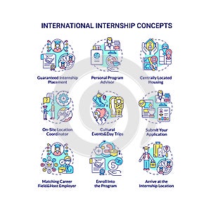 International internship concept icons set