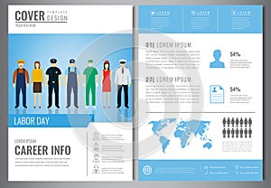 International Labor Day Brochure Design Template. People of different occupations. Flyer with profession icons. Vector