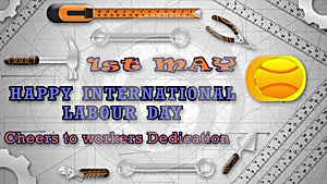 international labour day greetings and cheers to workers dedication quote on engineering background