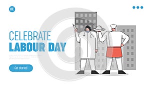 International Labour Day. Website Landing Page. People Of Different Professions Prepare To Celebrate The Holiday