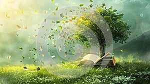 International literacy day concept with tree with books like leaves. ai generated