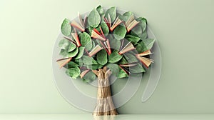 International literacy day concept with tree with books like leaves. ai generated