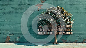 International literacy day concept with tree with books like leaves. ai generated