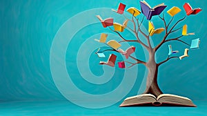 International literacy day concept with tree with books like leaves. ai generated