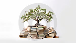 International literacy day concept with tree with books like leaves. Literacy, education, knowledge concept with color books on