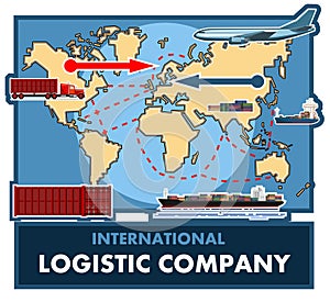International logistics company. Shipment of goods by various means of transport anywhere in the world. Transcontinental transport photo