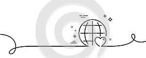 International Love line icon. Heart symbol. Continuous line with curl. Vector