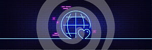 International Love line icon. Heart symbol. Neon light glow effect. Vector