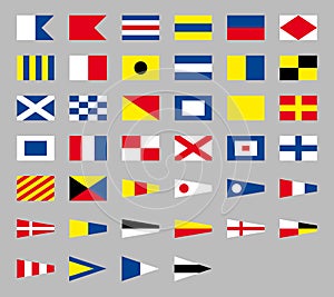 International maritime signal nautical flags, isolated on gray background