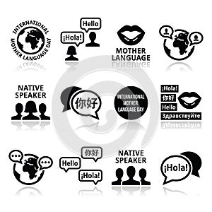 International Mother Language Day icons set
