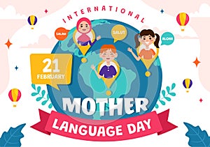 International Mother Language Day Vector Illustration on February 21 with Mom Says Hello in Several World Languages