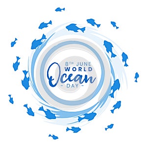 international ocean day background with aquatic fish swirl design