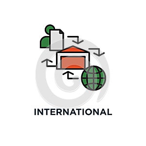 international parcel shipment icon. global shipping program, supply chain, storage industry concept symbol design, box delivery