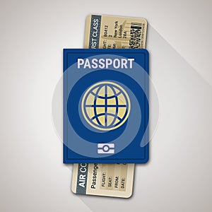 International passport and airline boarding pass ticket