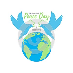 International peace day with doves, olive branches and earth