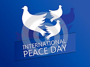 International Peace Day. Greeting card with flying doves on a blue gradient background. Vector