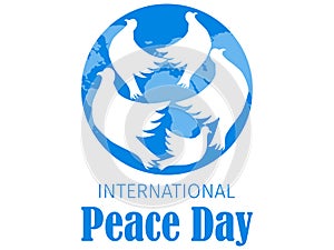 International Peace Day. Greeting card with flying doves on a white background. Vector