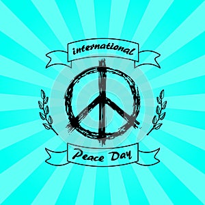 International Peace Day Logo with Hippie Sign Icon