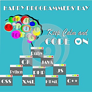 International Programmers` Day illustration. Day of the Programmer Communities. Programming icons. Software symbol collection. Int