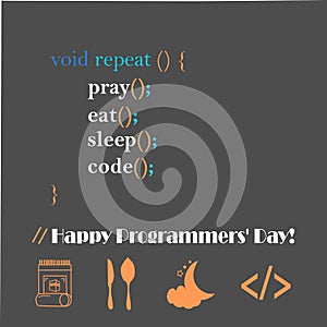 International Programmers` Day illustration. Day of the Programmer Communities. Programming icons. Software symbol collection. Int